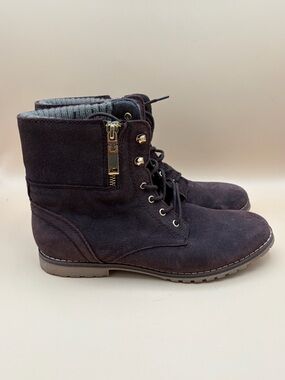 Tommy Hilfiger Dark Brown Women’s Size 8M Suede Lace-Up Ankle Boots W/ Gold Zip